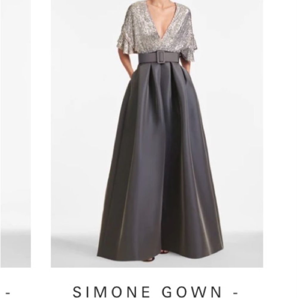 Sachin & Babi Simone Gown in Charcoal with Silver Sequins Size 10 Brand New